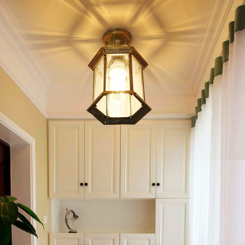 Traditional Outdoor Hexagonal Waterproof Lantern - 1-Light Semi-Flush Mount Ceiling Fixture