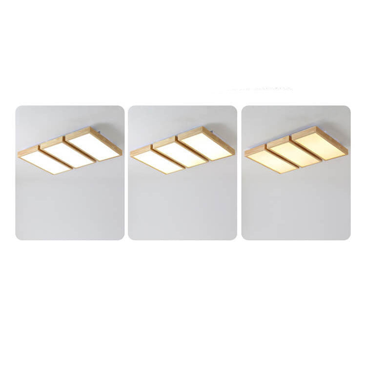 Nordic Japanese Log Wood LED Ceiling Light - Rectangular Flush Mount