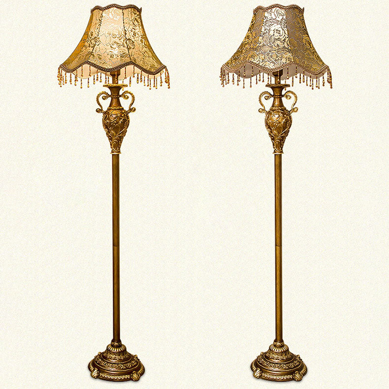 Traditional Floral Cylinder Resin Floor Lamp for Bedroom Lighting