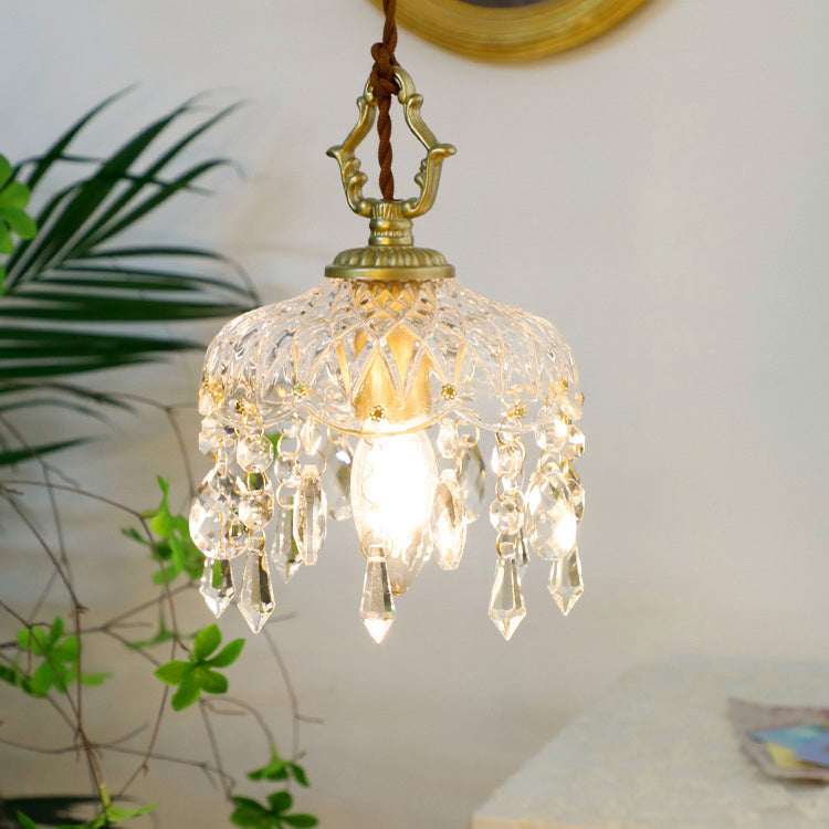 Vintage Floral Crystal Pendant Light - 1-Light Chandelier, Decorative Lighting, Elegant Home Decor, Retro Style, Kitchen, Dining Room, Living Room Lighting