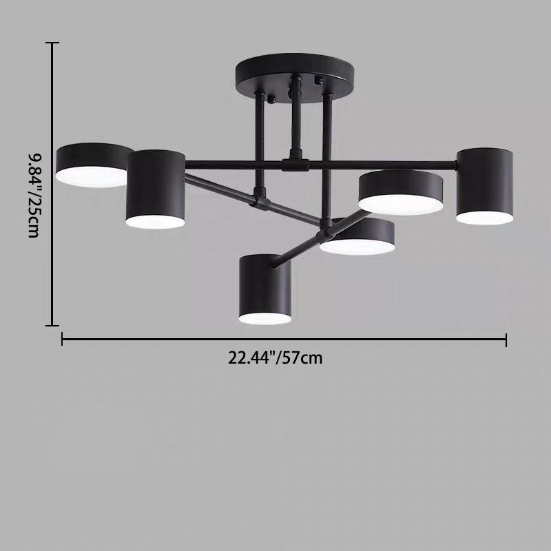 Contemporary Nordic Iron Aluminum Acrylic Round Cylinder Branch LED Semi-Flush Mount Ceiling Light