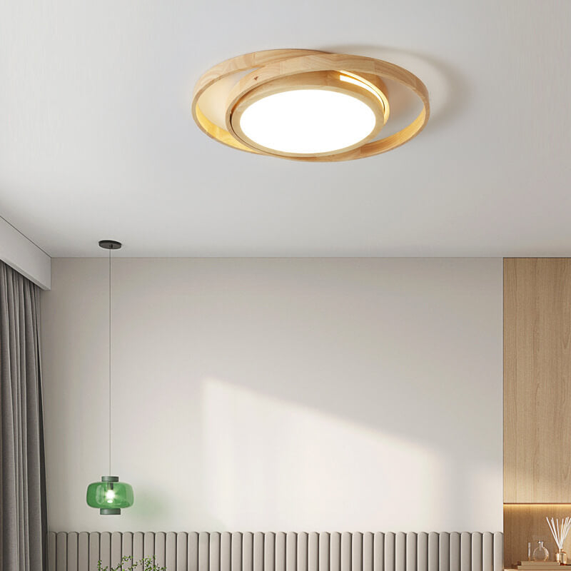 Minimalist Wood Circle LED Flush Mount Ceiling Light