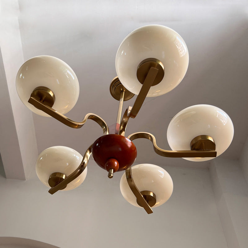 Vintage Metal Glass Oval Round 3/5 Light Chandelier for Living Room