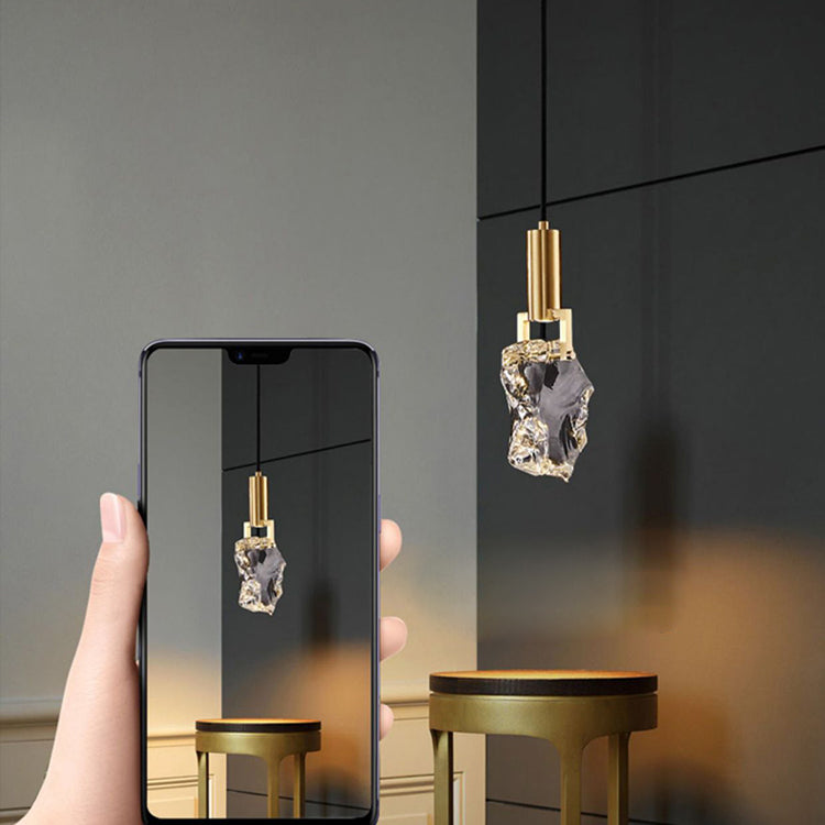 Modern Luxury Copper Irregular Crystal LED Pendant Light for Living Room