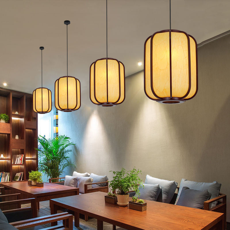 Traditional Chinese Faux Sheepskin Wooden Lantern Pendant Light - 1-Light for Living Room