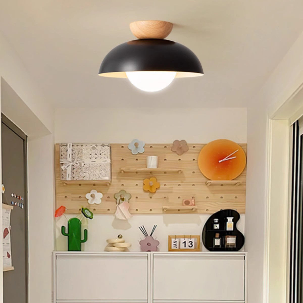 Modern Minimalist Round Iron Glass Semi-Flush Mount Ceiling Light for Living Room