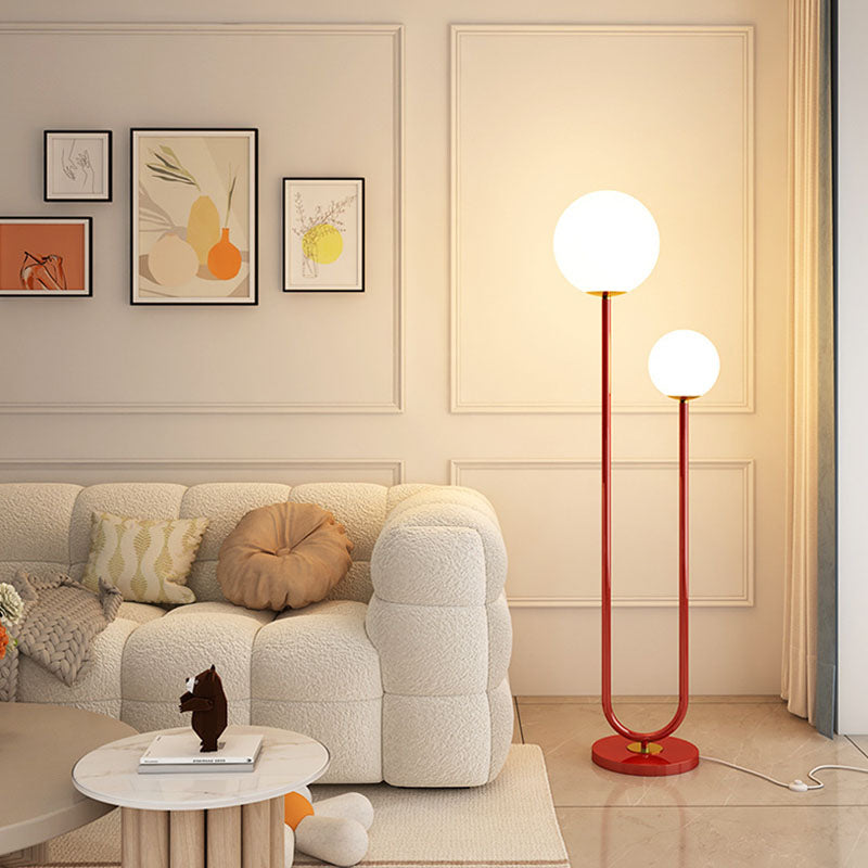 Modern Minimalist 2-Light Round Ball Iron Glass Floor Lamp for Bedroom