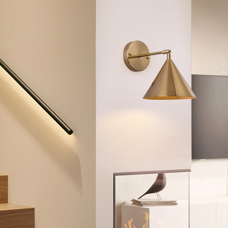 Industrial Iron Brass Cone Wall Sconce Lamp - 1-Light Contemporary Design for Living Room