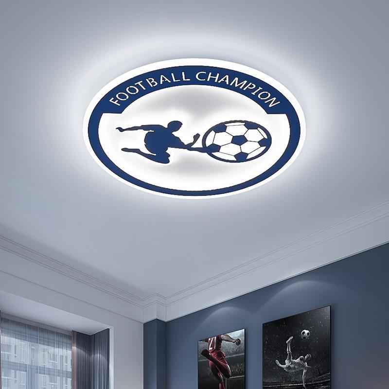 Contemporary Creative Kids Round Football Iron Acrylic LED Flush Mount Ceiling Light Great for Bedroom Playroom Nursery Modern Sports Decor Adjustable Brightness Energy Efficient Stylish Illumination Safe for Children Multi-Color Options Fun Design Easy t
