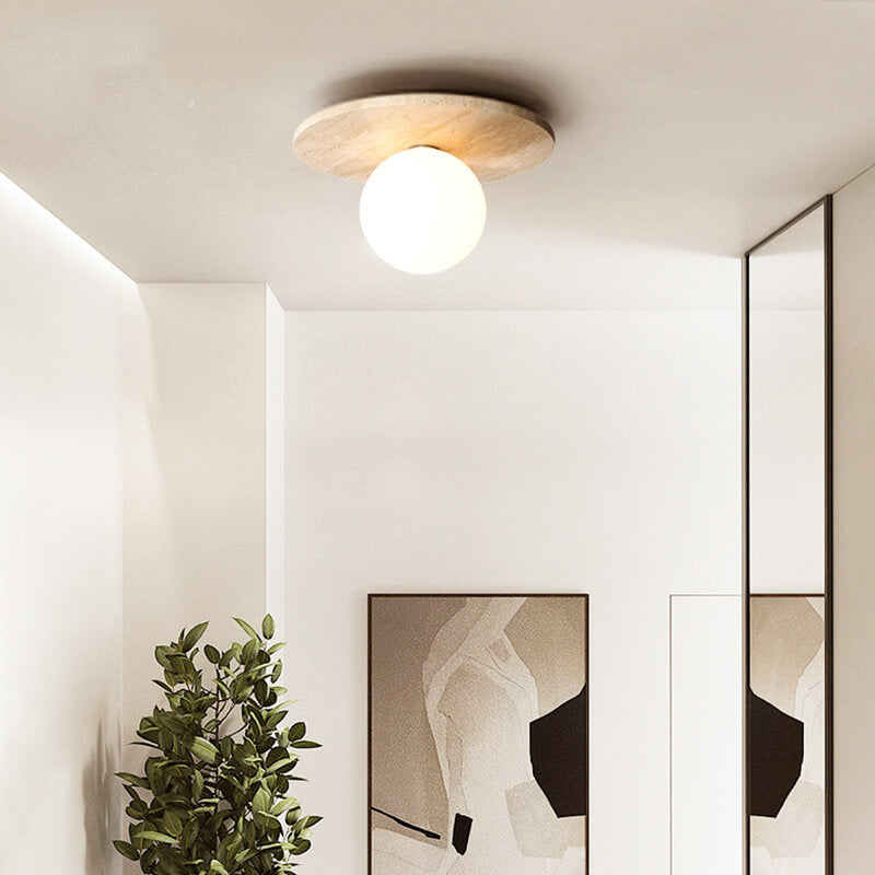 Traditional Vintage Round Travertine Flush Mount Light for Hallway