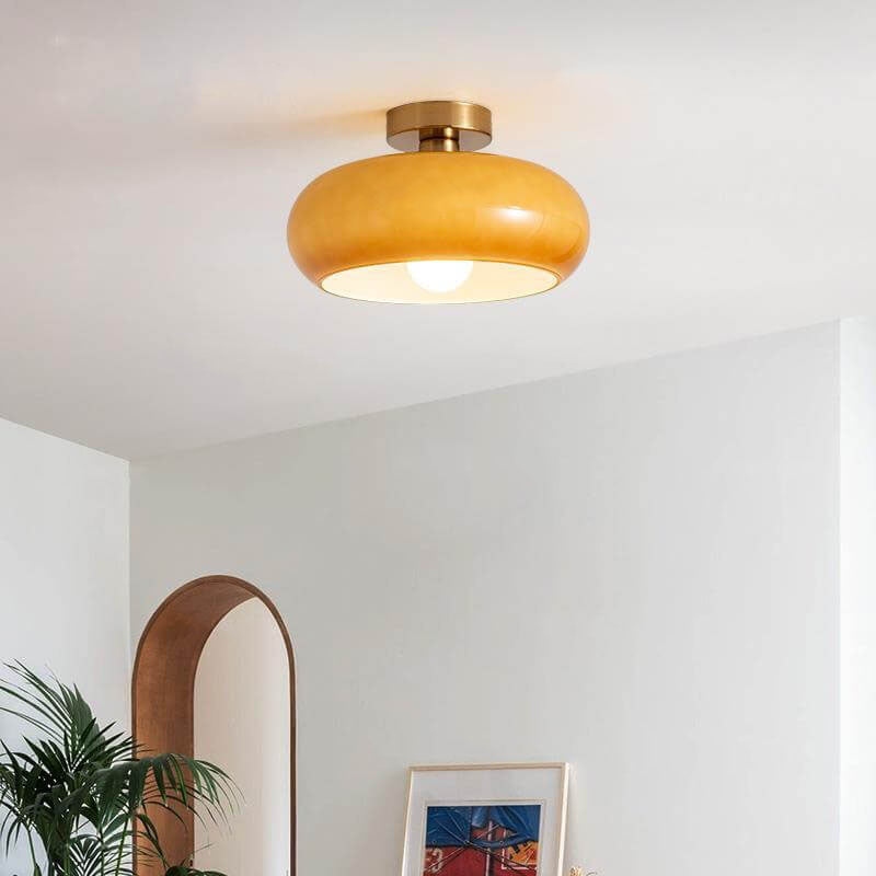 Modern Retro Glass Copper Pendant Light - Flush Mount 1-Light Fixture