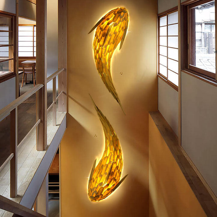 Modern Decorative Carp Linden Wood 2-Light Wall Sconce Lamp