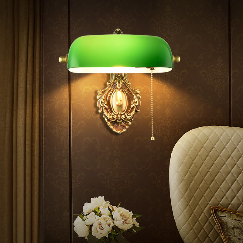 Contemporary Retro Copper Green Glass Shade Wall Sconce Lamp for Bedroom 

Enhance your bedroom with this stylish contemporary retro wall sconce. Featuring a unique copper finish and an elegant green glass shade, this 1-light lamp adds a touch of vintage