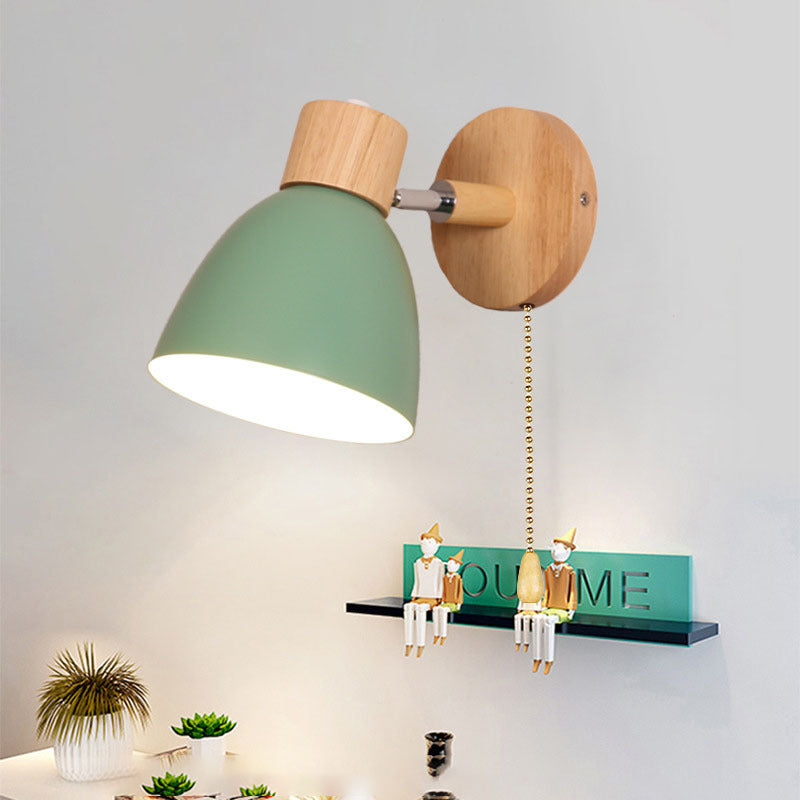 Modern Minimalist Macaron Iron Wood Wall Sconce Lamp - 1 Light Home Decor