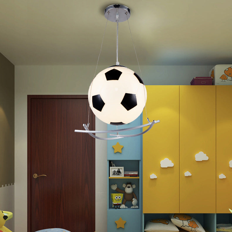 Contemporary Creative Kids Cartoon Soccer Glass Aluminum 1-Light Kids Pendant Light for Bedroom Hanging Fixture Decorative Playroom Ceiling Light Fixture Soccer Theme Kids Room Lighting