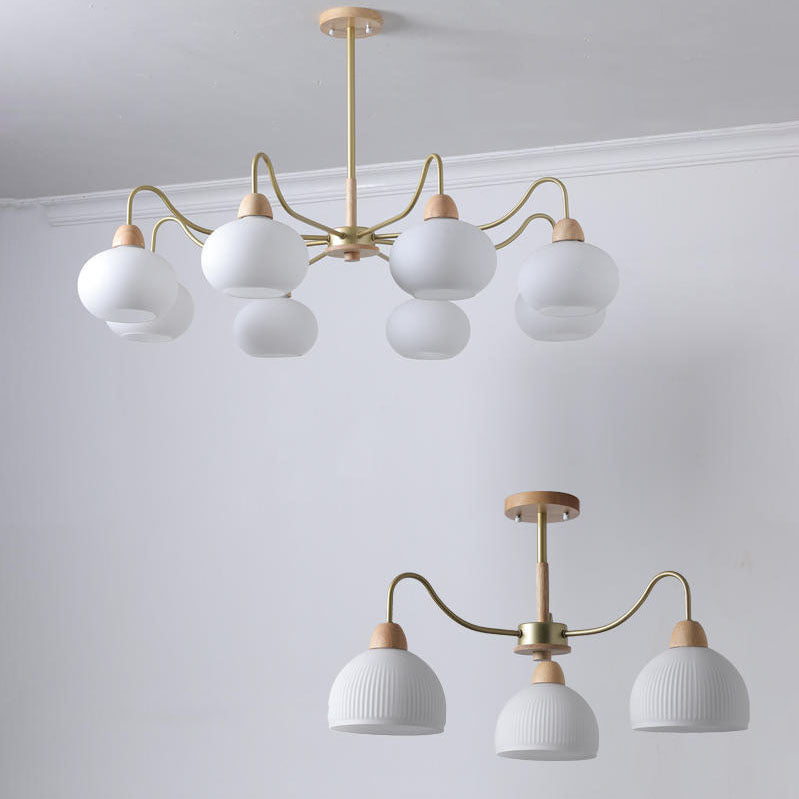 Contemporary Scandinavian Rubberwood Iron Round Chandelier - 3/6/8 Lights for Living Room