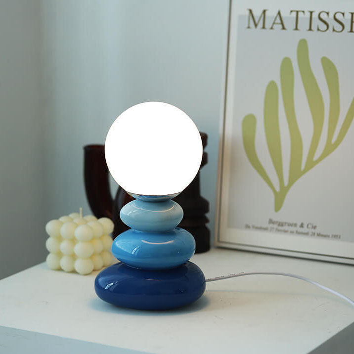 Modern Minimalist Pebble Ceramic Glass USB LED Table Lamp - Stylish Home Lighting, Decorative Desk Lamp, Contemporary Nightstand Light, USB Rechargeable Lamp, Elegant Office Lighting, Soft Ambient Light, Unique Home Decor, Energy-Efficient LED, Decorative