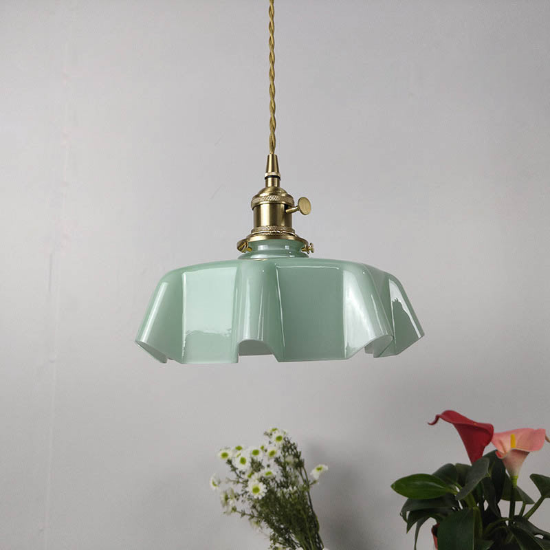 Traditional Japanese Cream Petal Glass Iron Pendant Light for Dining Room