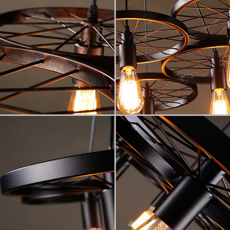 Industrial Wrought Iron Wheels Chandelier - 1/3/6 Light Vintage Lighting Fixture

Elevate your space with this stunning industrial chandelier featuring wrought iron wheels. Perfect for dining rooms, living areas, or entryways, this versatile fixture is av