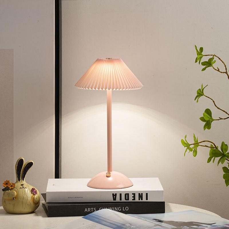 Contemporary Scandinavian Rechargeable Conic Pleated Table Lamp for Bedside