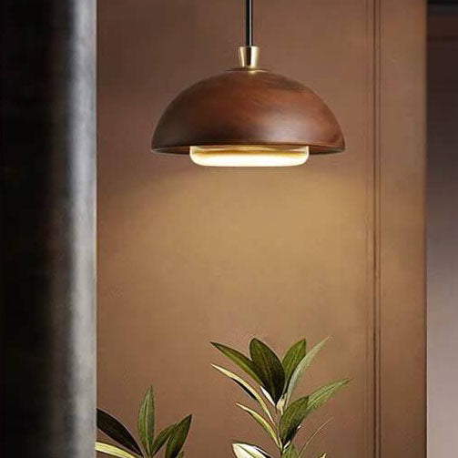 Nordic Minimalist Solid Wood Dome Glass LED Pendant Light