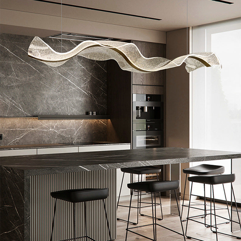Contemporary Acrylic LED Ribbon Chandelier for Dining Room Island Light