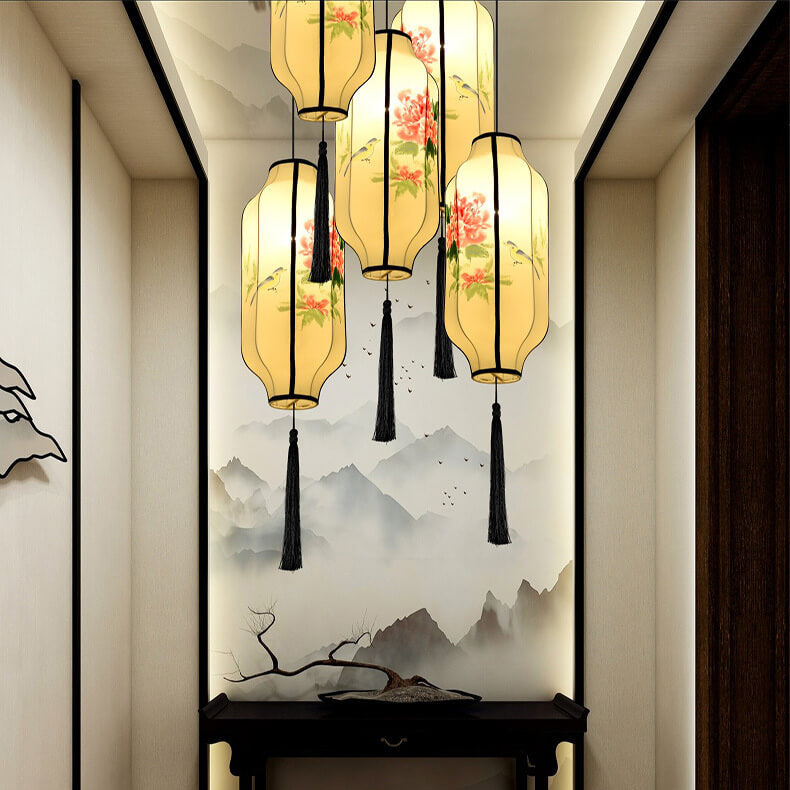 Oriental Antique Handmade Oval Lantern Pendant Light - 1-Light Fabric Fixture