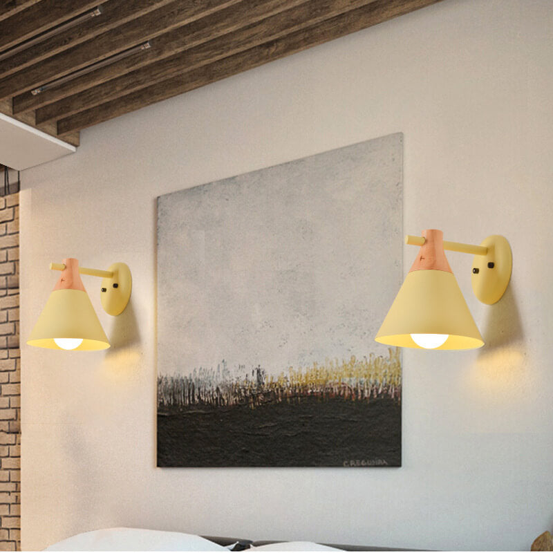 Nordic Solid Wood Macaron Cone 1-Light Wall Sconce Lamp