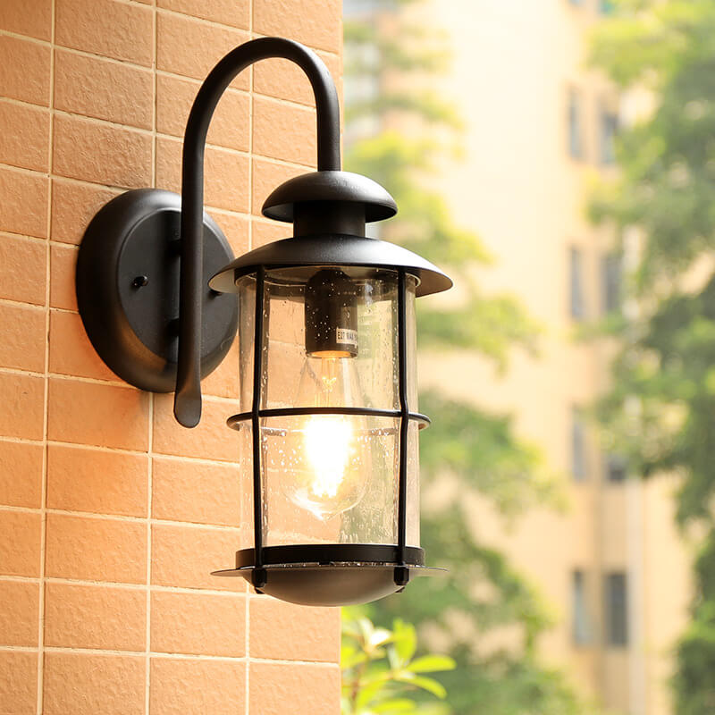 European Vintage Waterproof Iron Glass Wall Sconce Lamp - 1-Light Outdoor Fixture