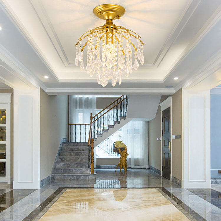 Modern Luxury Crystal Iron Semi-Flush Mount Ceiling Light for Living Room