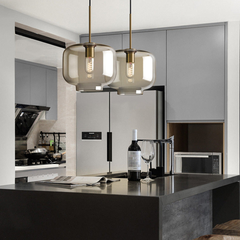 Contemporary Nordic Iron Glass Pendant Light - Round Geometric 1-Light Fixture for Living Room & Bedroom