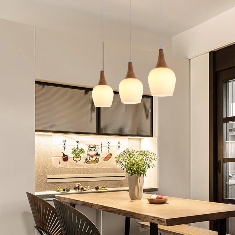 Nordic Solid Wood Glass White Bottle Chandelier 1/3 Light Design