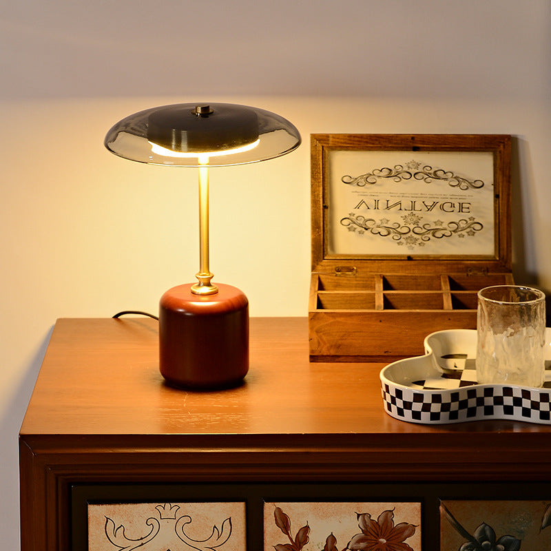 Contemporary Retro Brass Glass LED Round Cylinder Table Lamp for Bedside