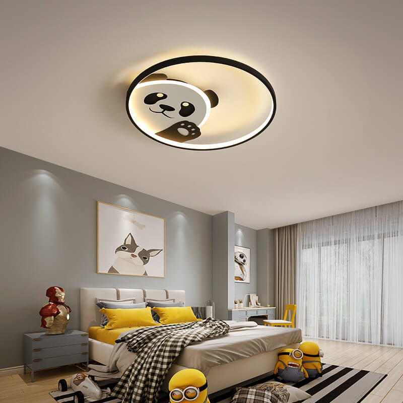 Cute Cartoon Panda Round LED Flush Mount Ceiling Light - Kids Bedroom Lighting, Nursery Decor, Adorable Animal Design, Child-Friendly Illumination, Modern Ceiling Fixture, Playroom Lighting, Eco-Friendly LED Light