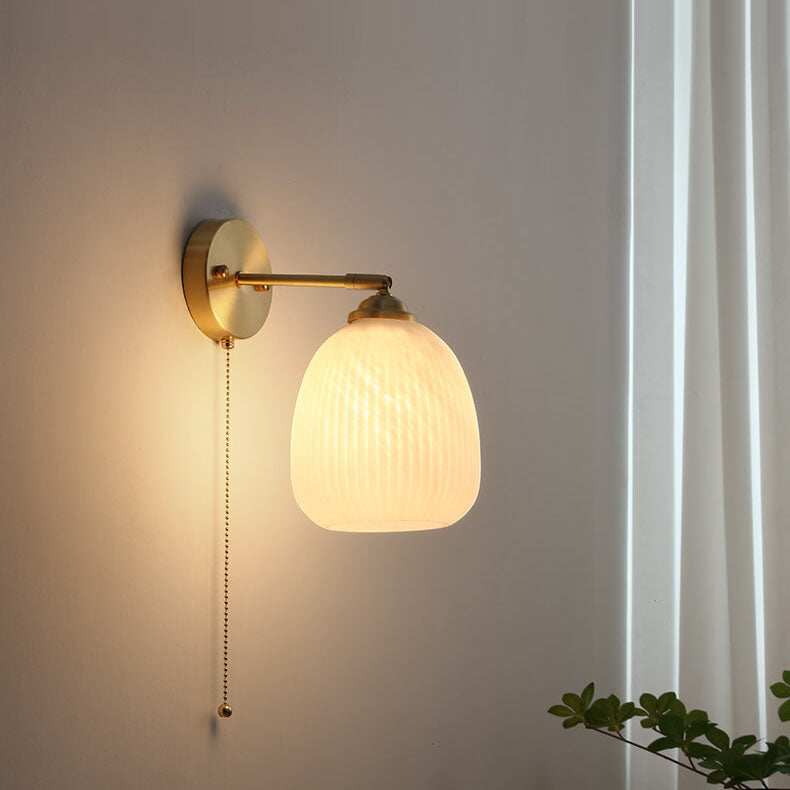 Contemporary Nordic Striped White Glass Brass Wall Sconce Lamp for Bedroom