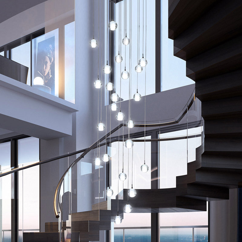 Modern Luxury LED Loft Chandelier with Crystal Orb Shade
