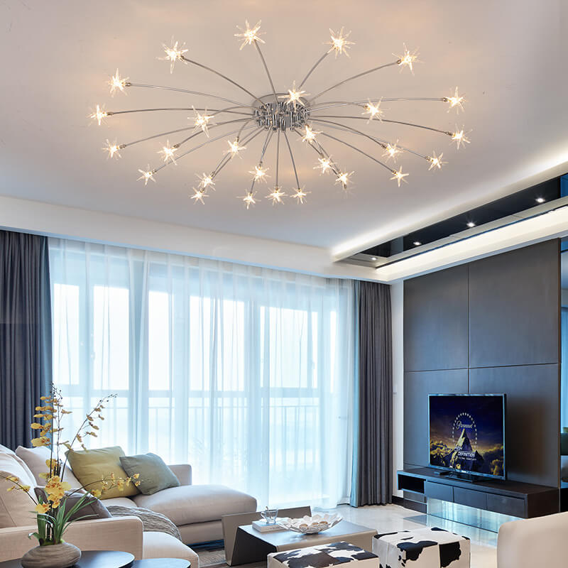 Contemporary Iron Flush Mount Ceiling Light - Star Design 12/21/28 Inches for Living Room