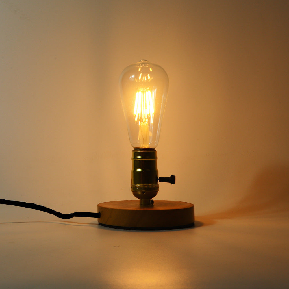 Vintage Glass Table Lamp with Solid Wood Base - 1-Light Bedside Lighting
