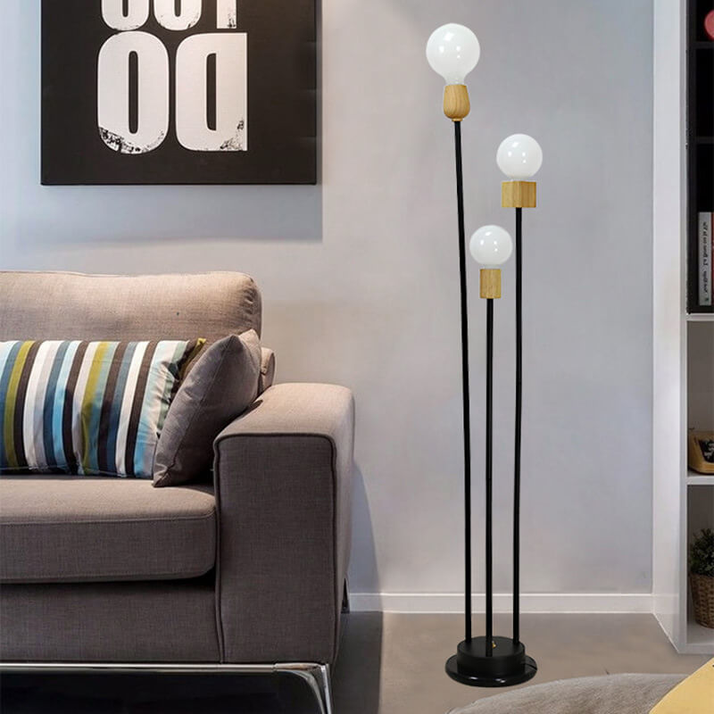 Industrial Retro Iron Frame Glass Ball 3-Light Floor Lamp