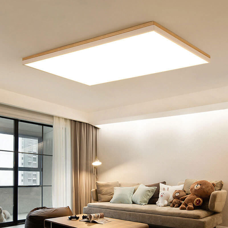 Modern Minimalist Solid Wood LED Flush Mount Light for Living Room