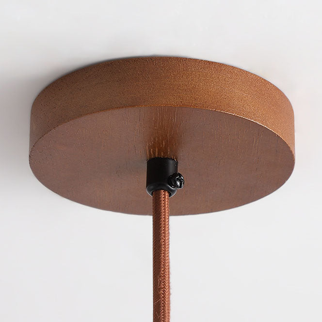 Traditional Japanese Round Wood Yellow Travertine LED Pendant Light for Bedroom