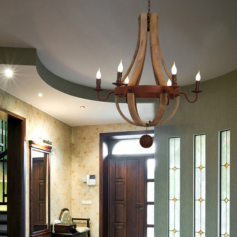 Rustic Round Branch Candle Holder Chandelier - 5/6/8 Light Wooden Iron Decor for Living Room