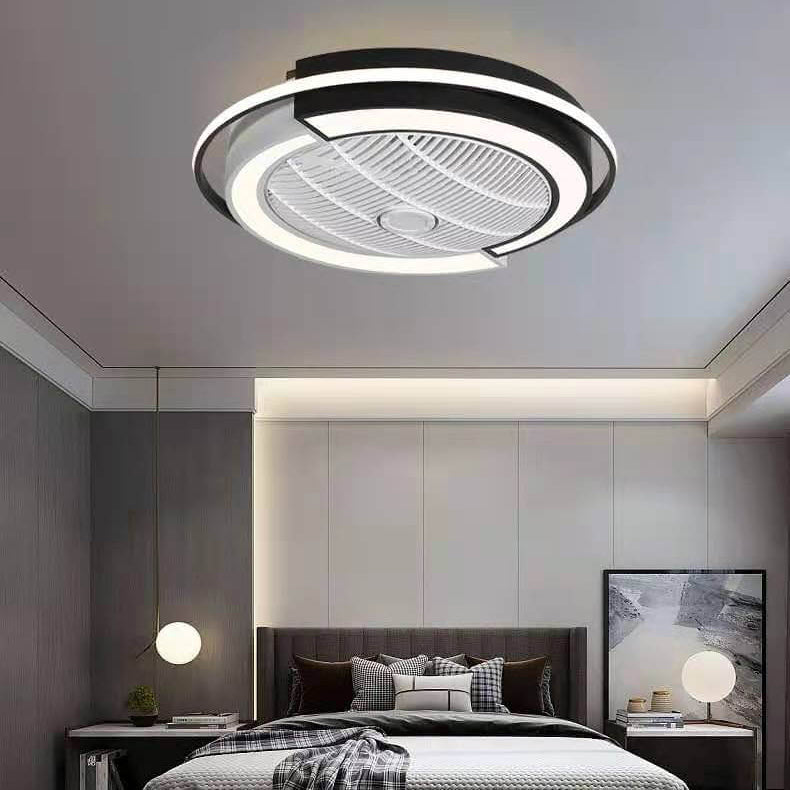 Modern Round LED Semi-Flush Mount Ceiling Fan Light
