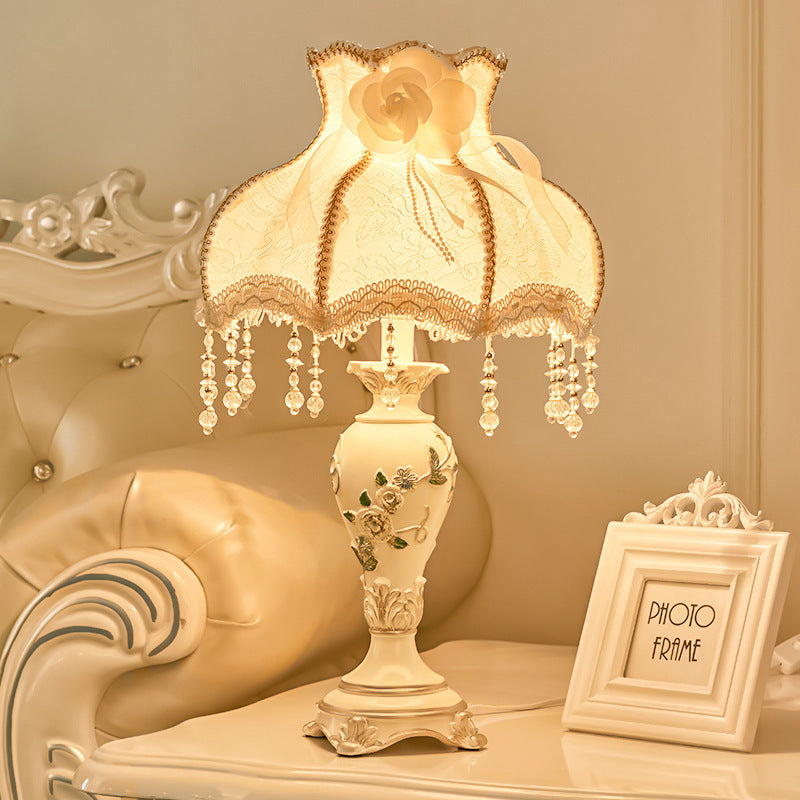Traditional European Vase Base Resin Fabric 1-Light Table Lamp for Bedroom Lighting Decor Home Accent Vintage Style. Elegant Nightstand Lamp with Soft Warm Glow Ideal for Reading and Relaxation. Classic Design Perfect for Rustic or Modern Interiors. High-