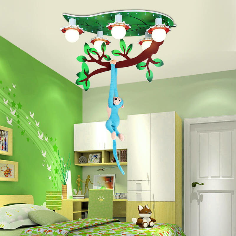 Contemporary Monkey Leaf Acrylic 5-Light Flush Mount Ceiling Light for Kids' Bedroom
