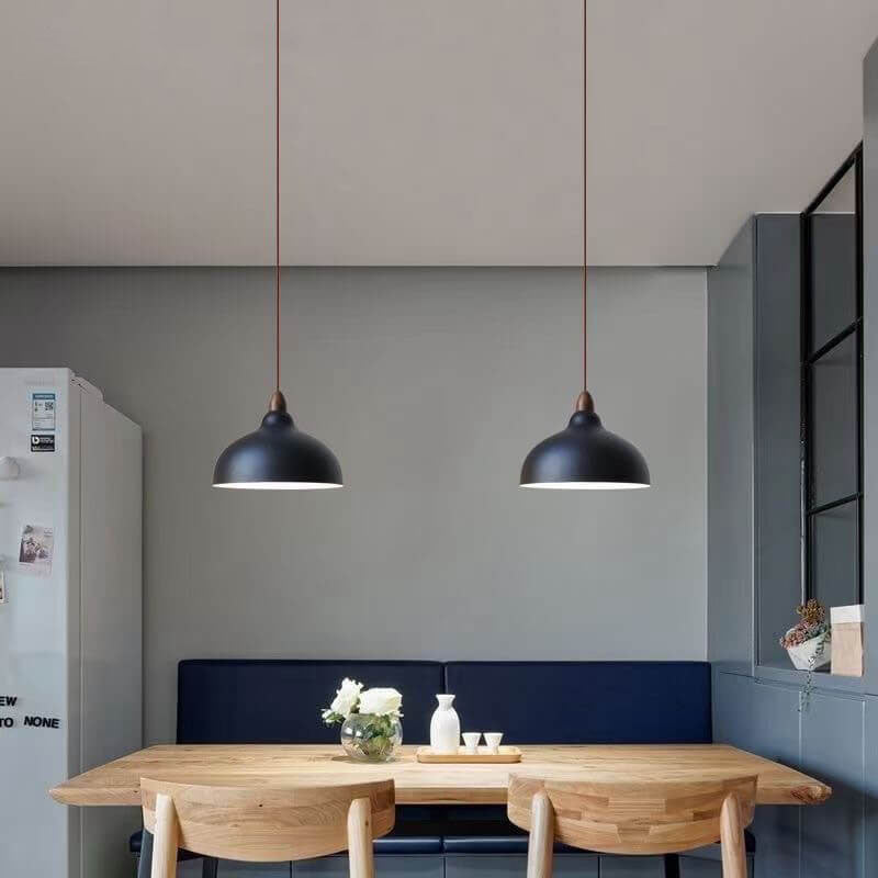 Japanese Iron Dome Solid Wood Pendant Light - 1-Light Fixture