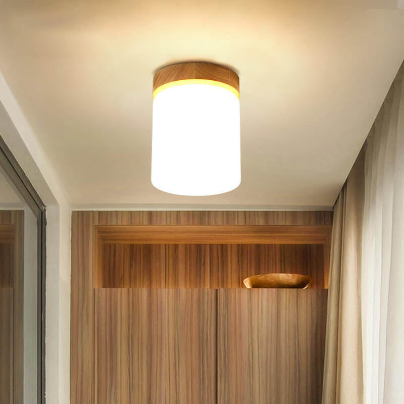 Modern Nordic Minimalist Wood Circular Square Semi-Flush Mount Ceiling Light