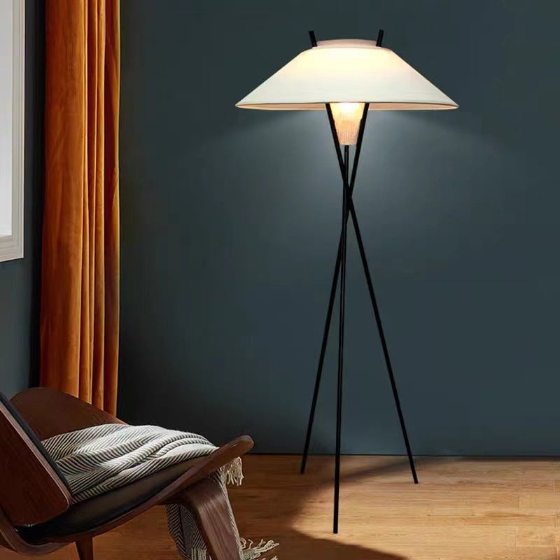 Contemporary Semi-Tapered Fabric Shade Iron Tripod Floor Lamp for Study