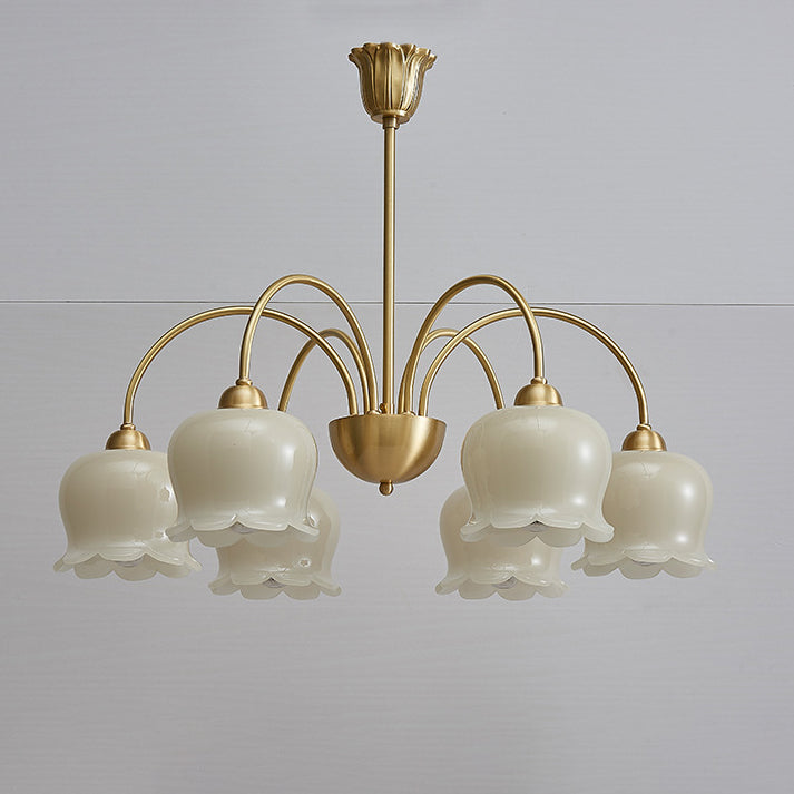 Traditional French Floral Copper Glass Chandelier - 5/6/8 Light for Living Room