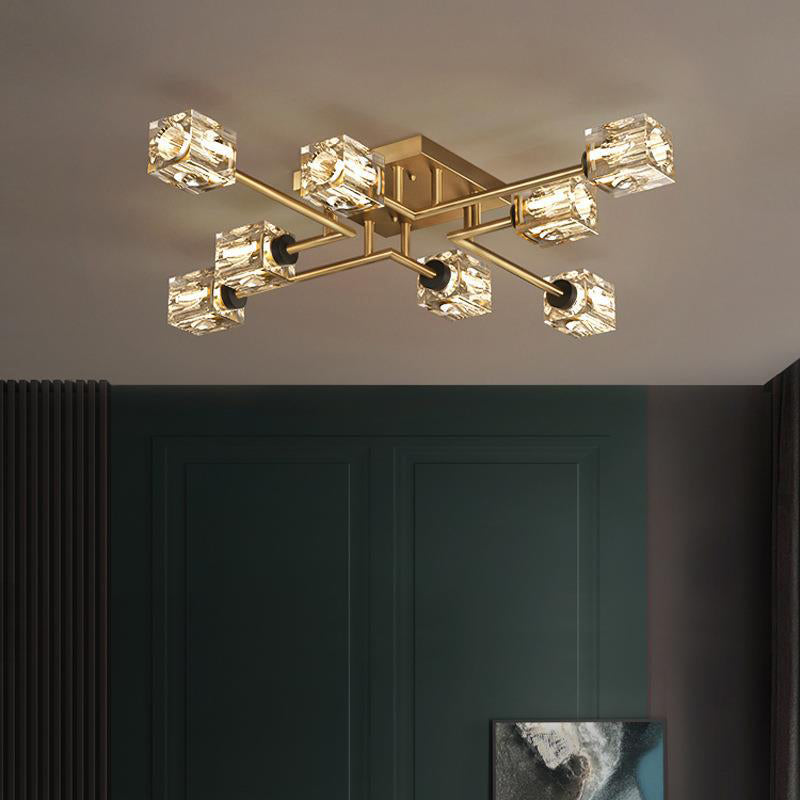 Contemporary Luxury Copper Crystal Semi-Flush Mount Ceiling Light - 4/6/8 Light Options for Living Room